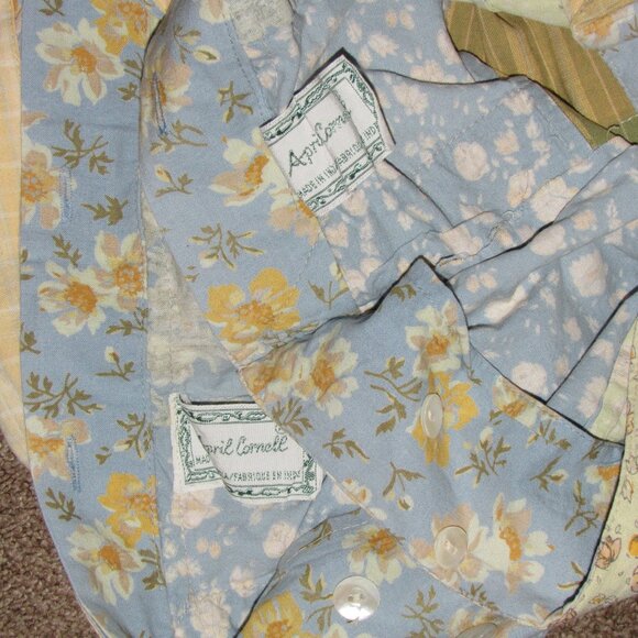 Lot of 2 Vtg APRIL CORNELL 2000 Blue Yellow Floral Plaid Patchwork Pillow Covers - Picture 4 of 4